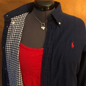 Menswear style button down w/unique checked lining